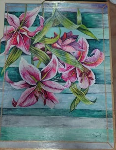 Striped Garden - Mixed Media on Wood